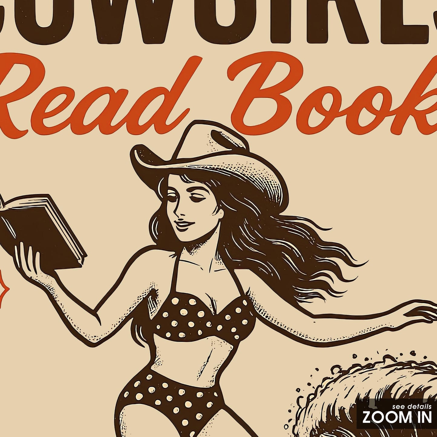 Cowgirls Read Books Poster – Retro Western Girl Surf Print
