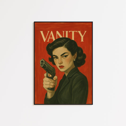 Femme Fatale Poster – Bold Red Retro Noir Art With Feminist Wall Decor