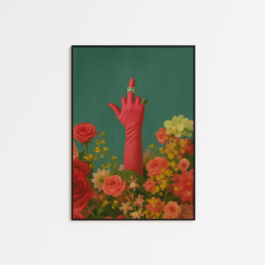 Feminist Wall Art – Bold Floral Middle Finger Poster With Vintage Feminist Print