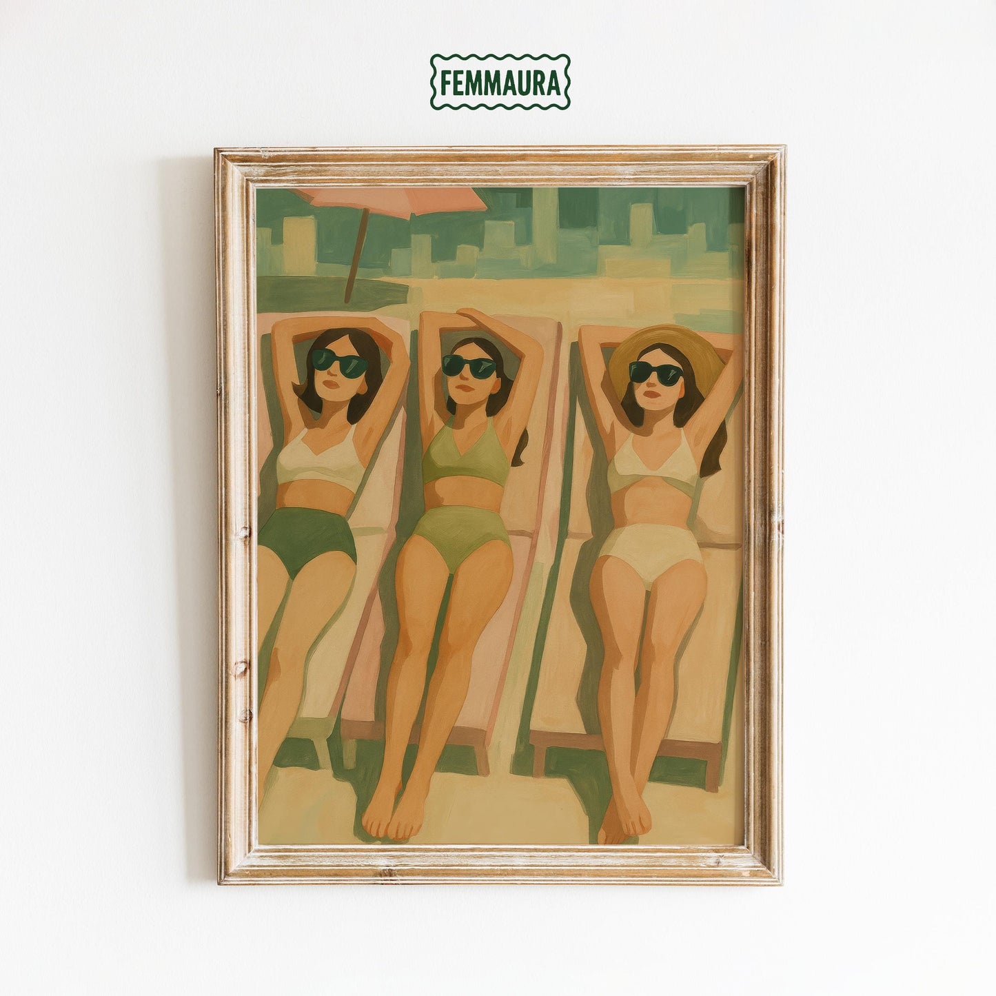 Retro Summer Art Print – Sun Sisters Feminine Poolside Poster With Vintage Swimsuit