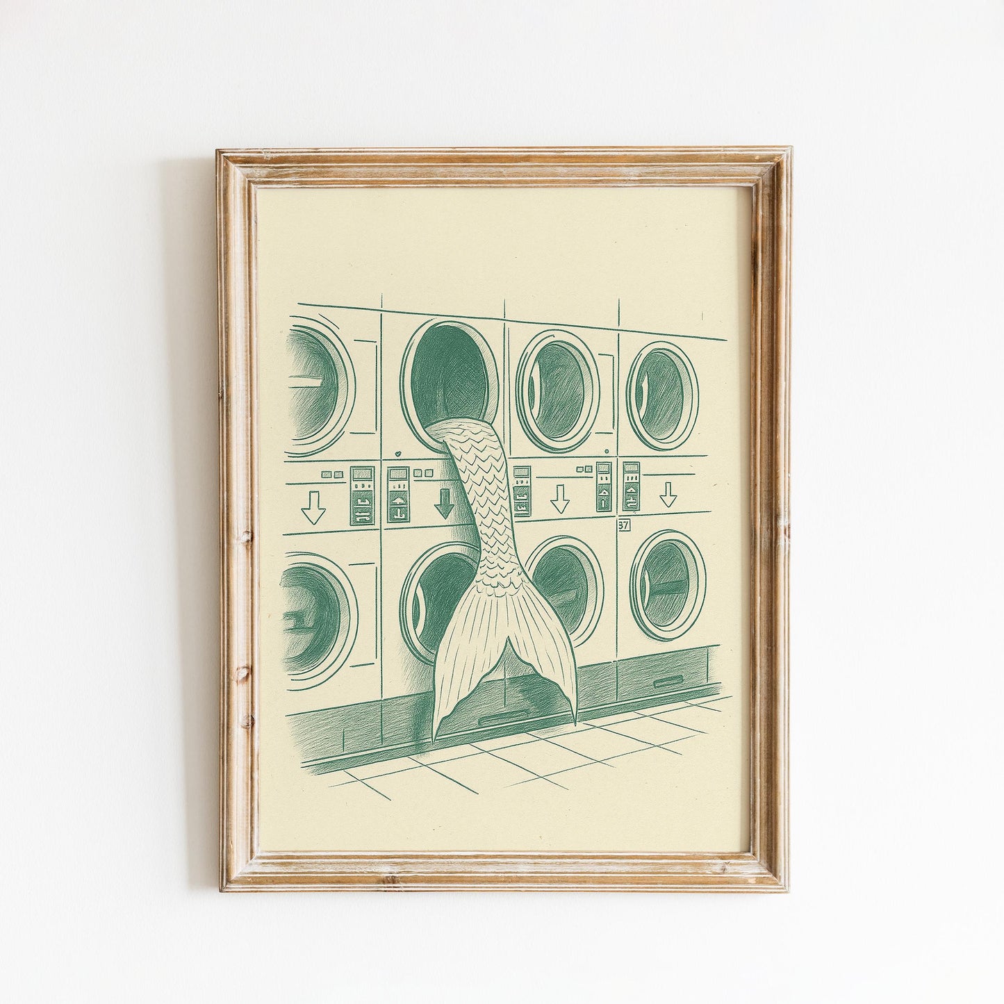 Mermaid Laundry Poster – Surreal Minimal Line Art Print, Femmaura Bold Series