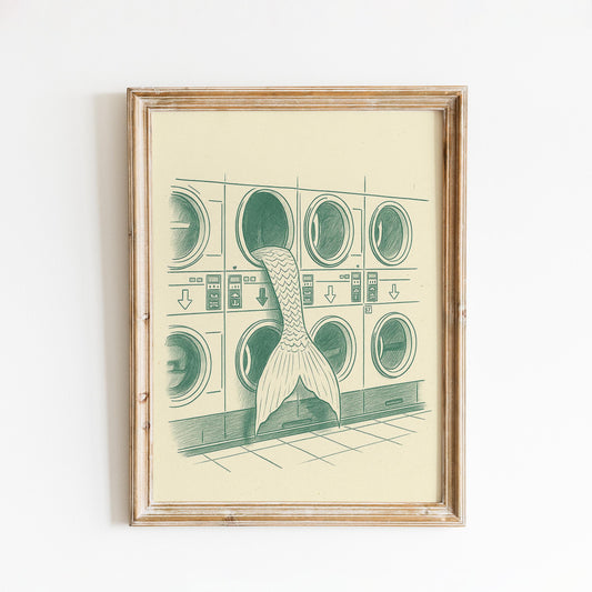 Mermaid Laundry Poster – Surreal Minimal Line Art Print, Femmaura Bold Series