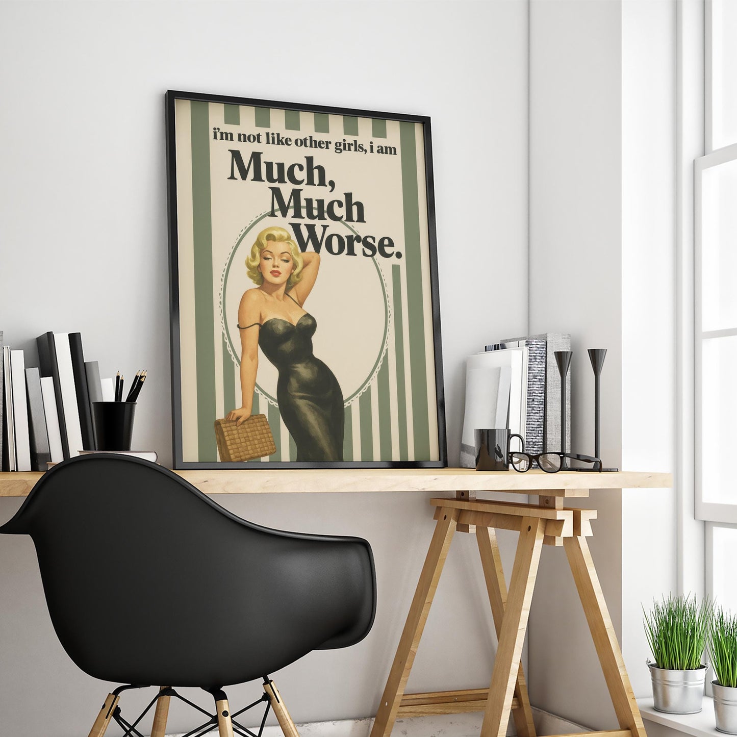 Retro Pin-Up Poster – Feminist Wall Art With Dark Humor Quote & Vintage Glam
