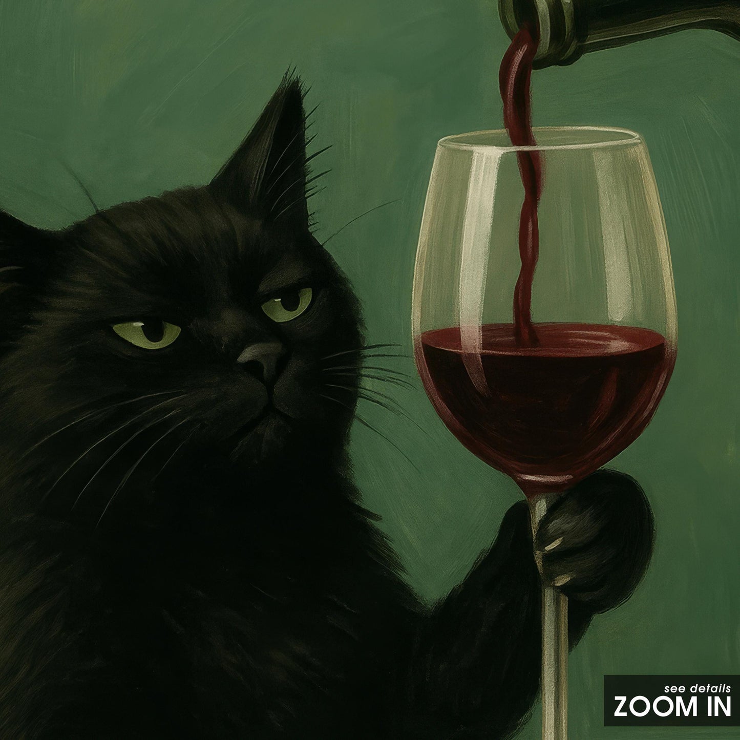 Black Cat Wall Art – Moody Cat Poster With Wine Glass | Gothic Kitchen Print