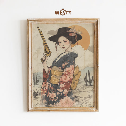 Geisha Gunslinger Poster – East West Floral Warrior Art Print