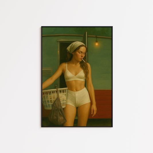 Vintage Laundry Poster – Retro Wall Art | Cinematic Lighting & Feminine Vintage Artwork