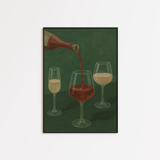 Wine Pouring Art Print – Elegant Bar Poster | Dining Room Wall Art, Red Wine Design