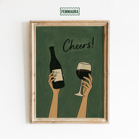 Cheers Wine Poster – Minimalist Bar Wall Decor | Modern Kitchen Print