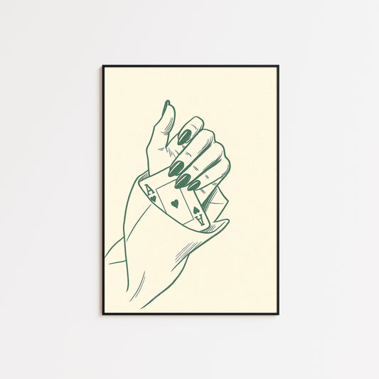 Ace in Hand Poster – Minimal Line Art Woman Print, Femmaura Bold Series