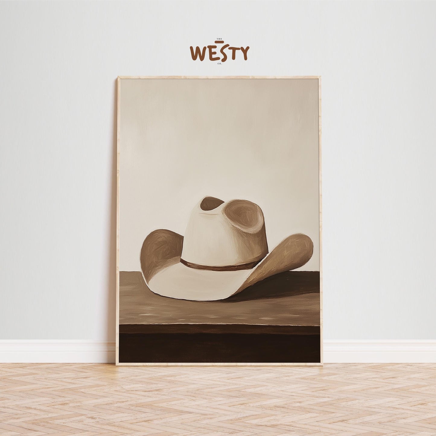 Minimal Cowboy Hat – Rustic Western Neutral Wall Art Print