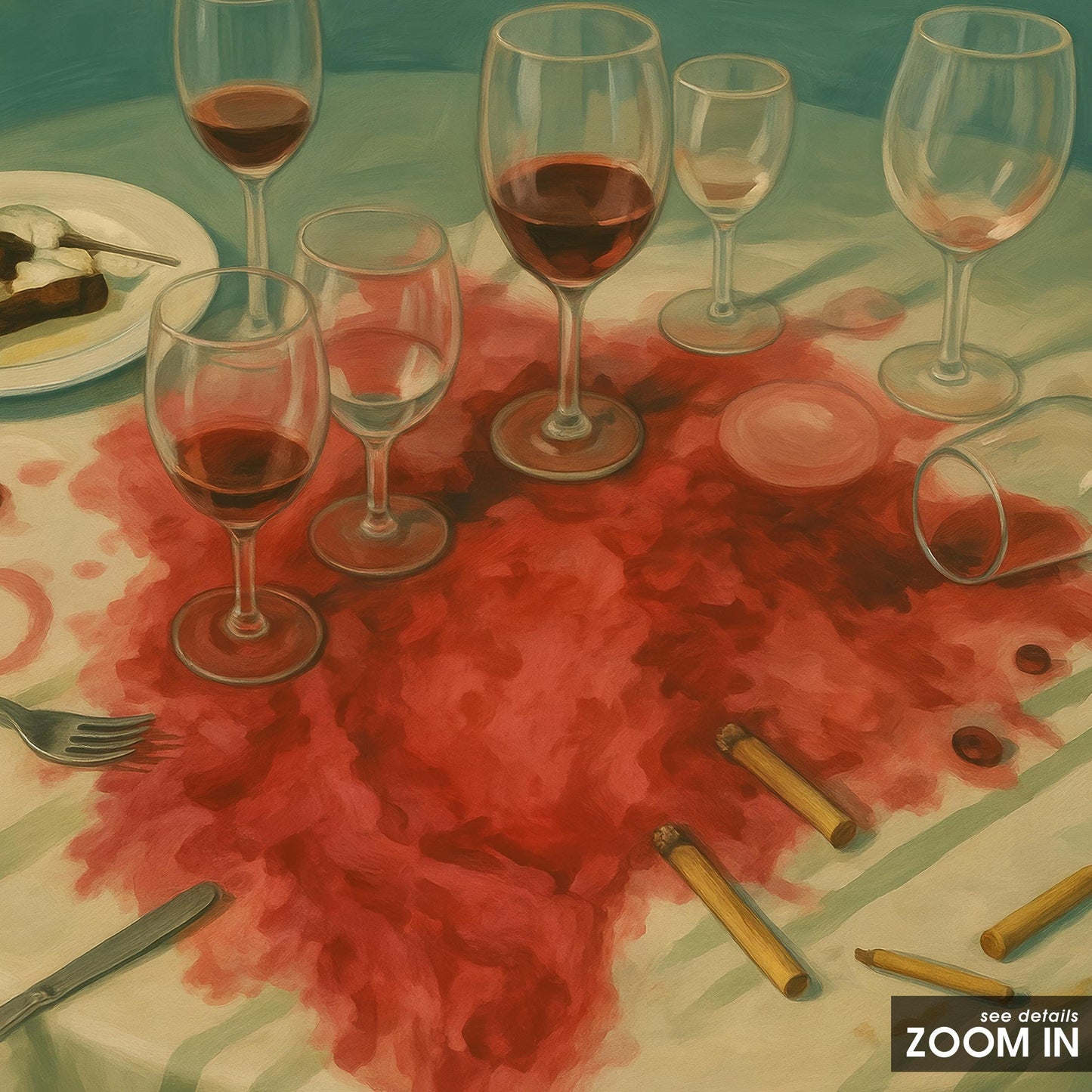 Dark Academia Wall Art – Surreal Still Life With Chaotic Wine Glass Scene