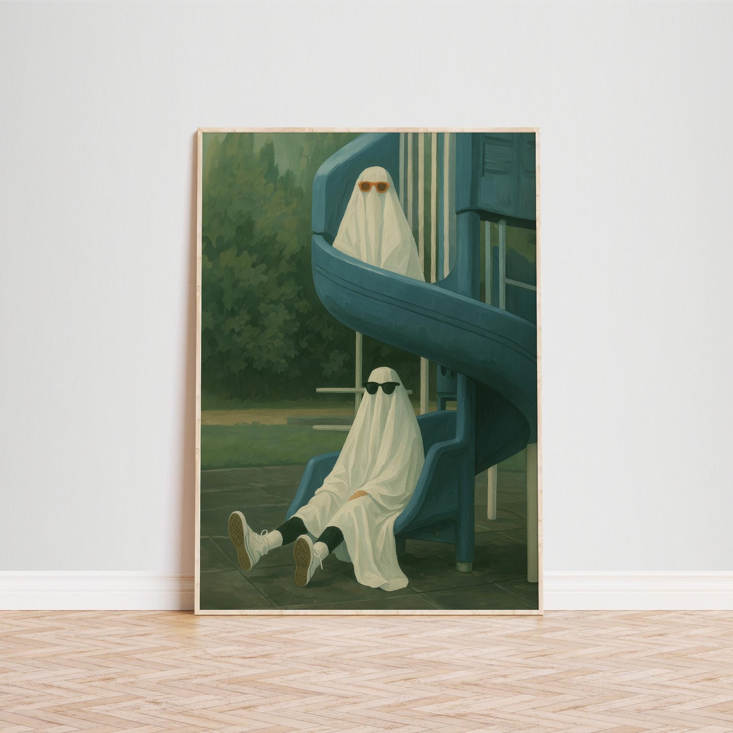Quirky Gothic Wall Art – Funny Ghost Print With Moody Playground Scene