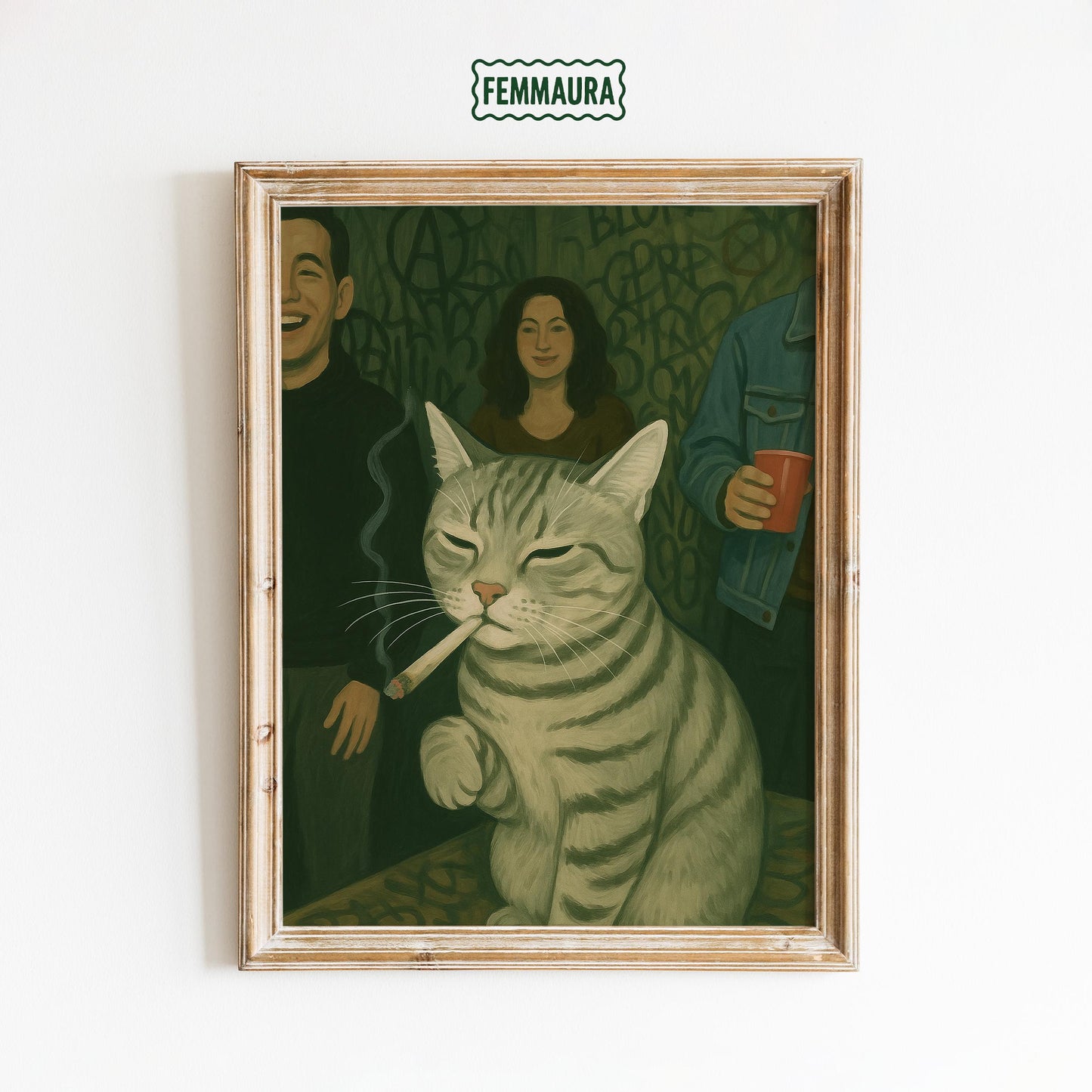 Smoking Cat Poster – Retro Funny Wall Art | Cool Cat Illustration Print