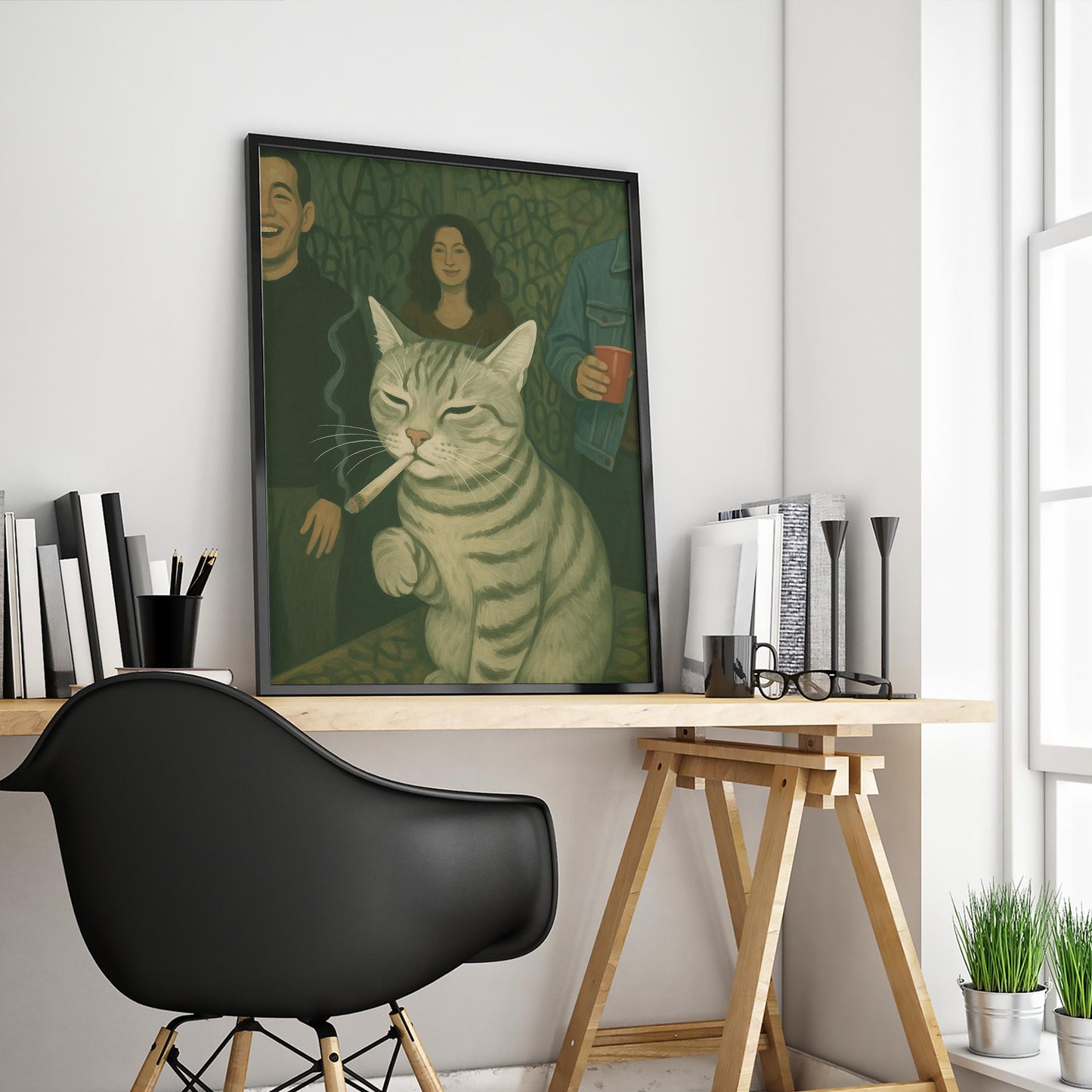 Smoking Cat Poster – Retro Funny Wall Art | Cool Cat Illustration Print