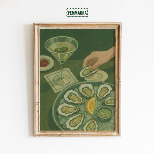 Martini Oyster Art Print – Vintage Bar Poster | Retro Kitchen Wall Decor