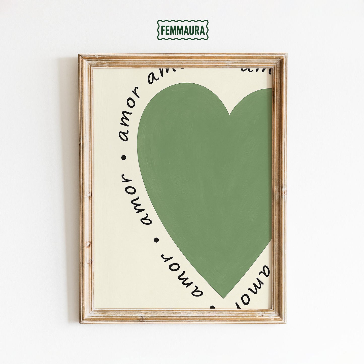Amor Heart Poster – Minimalist Love Art | Retro Wall Art With Green Heart