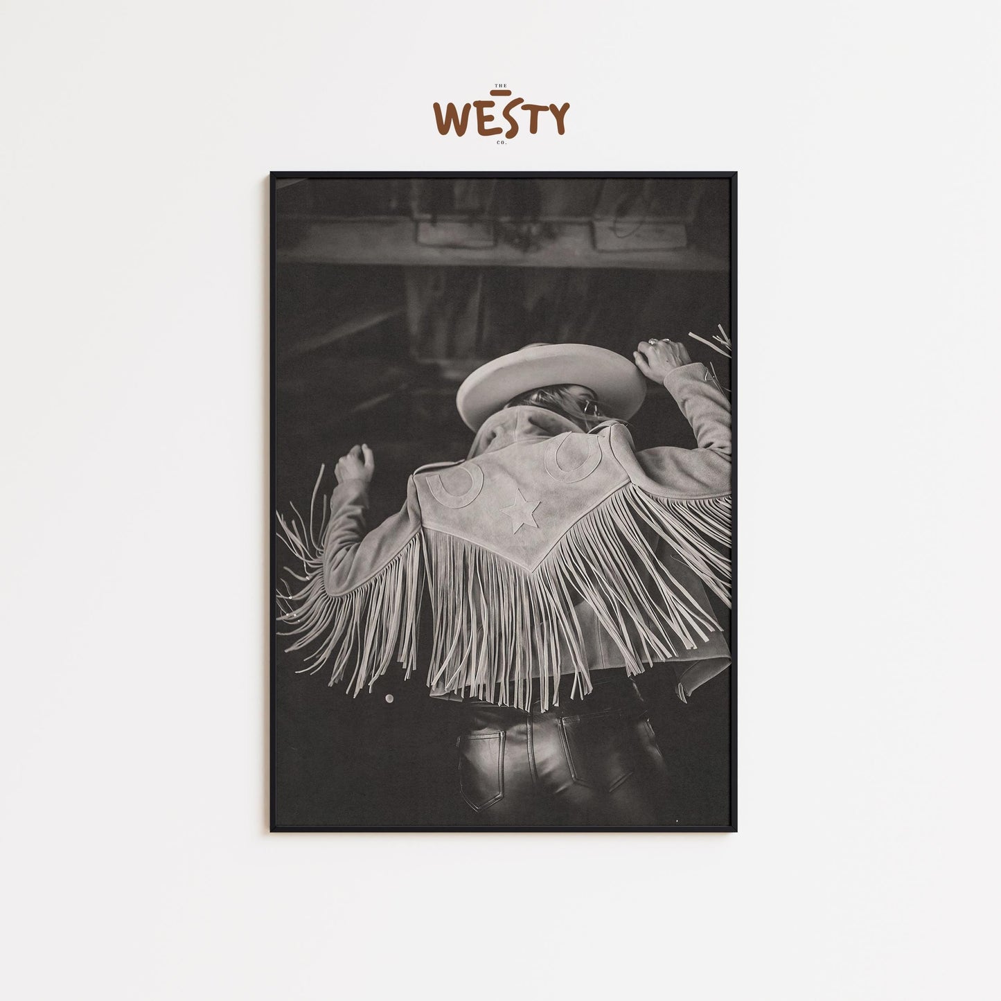 Western Fringe Star Jacket Poster – Monochrome Cowgirl Wall Art for Bold Rustic Interiors