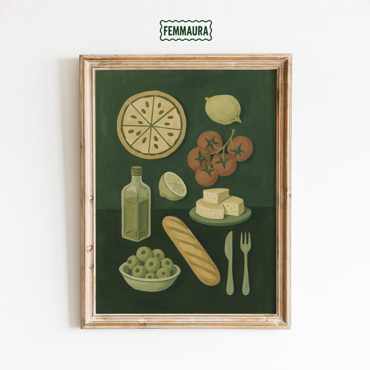 Mediterranean Kitchen Art – Rustic Olive Lemon Print | Farmhouse Dining Decor Poster