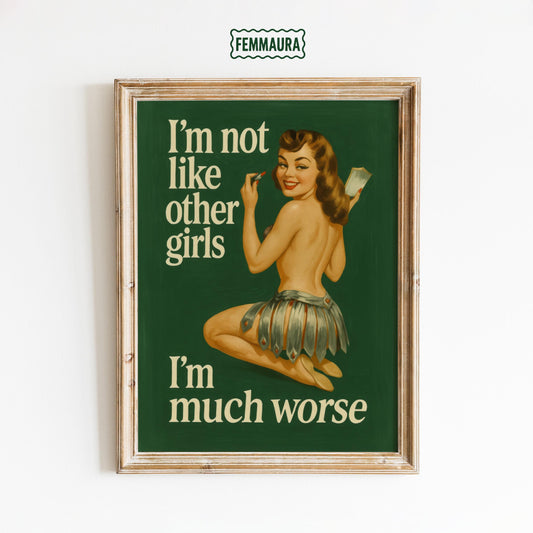 Funny Pin-Up Poster – Retro Wall Art With Bold Feminist Quote Print, Green Background Decor