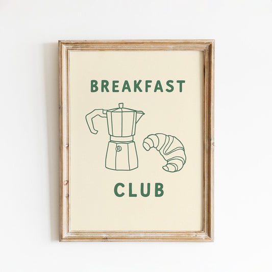 Breakfast Club Poster – Minimalist Kitchen Wall Art, Coffee and Croissant Print