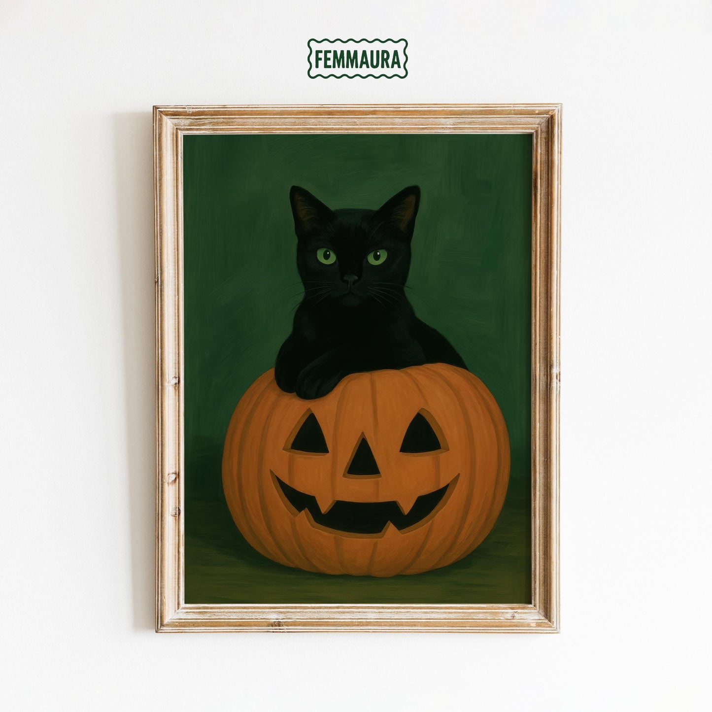 Black Cat Pumpkin Art – Halloween Wall Decor With Moody Autumn Colors