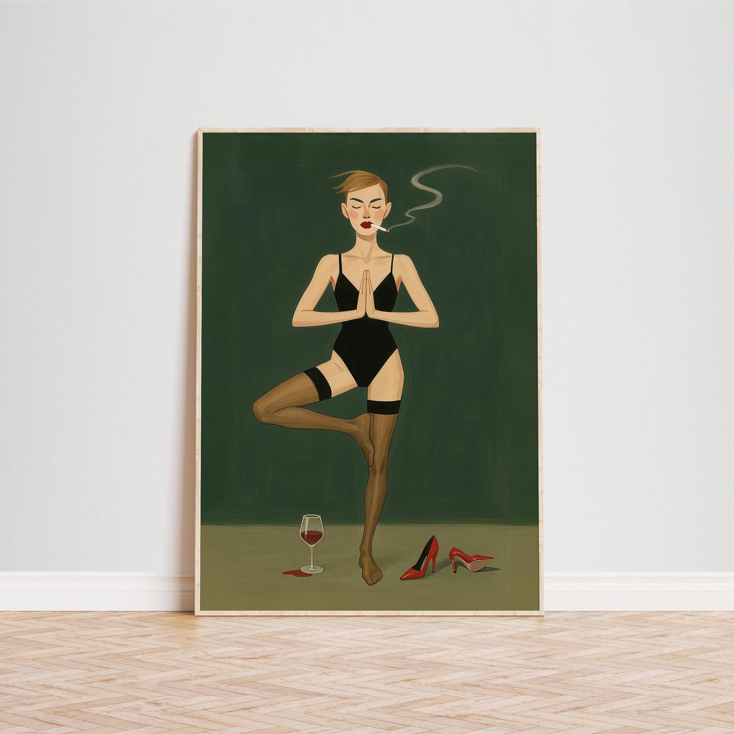 Bold Feminine Wall Art – Yoga Art Wine Poster | Modern Decor, Sensual Bedroom Print