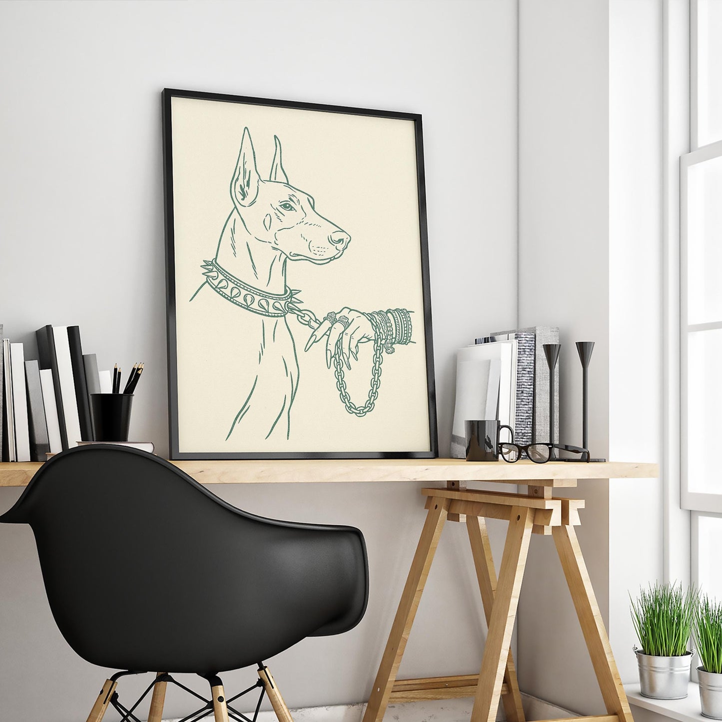 Elegant Doberman Poster – Minimal Line Art Dog Print, Femmaura Bold Series