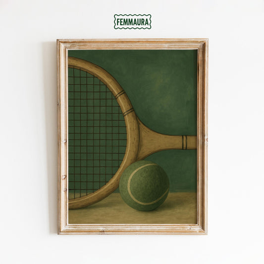 Vintage Tennis Poster – Minimalist Gouache Tennis Wall Art | Green Home Decor