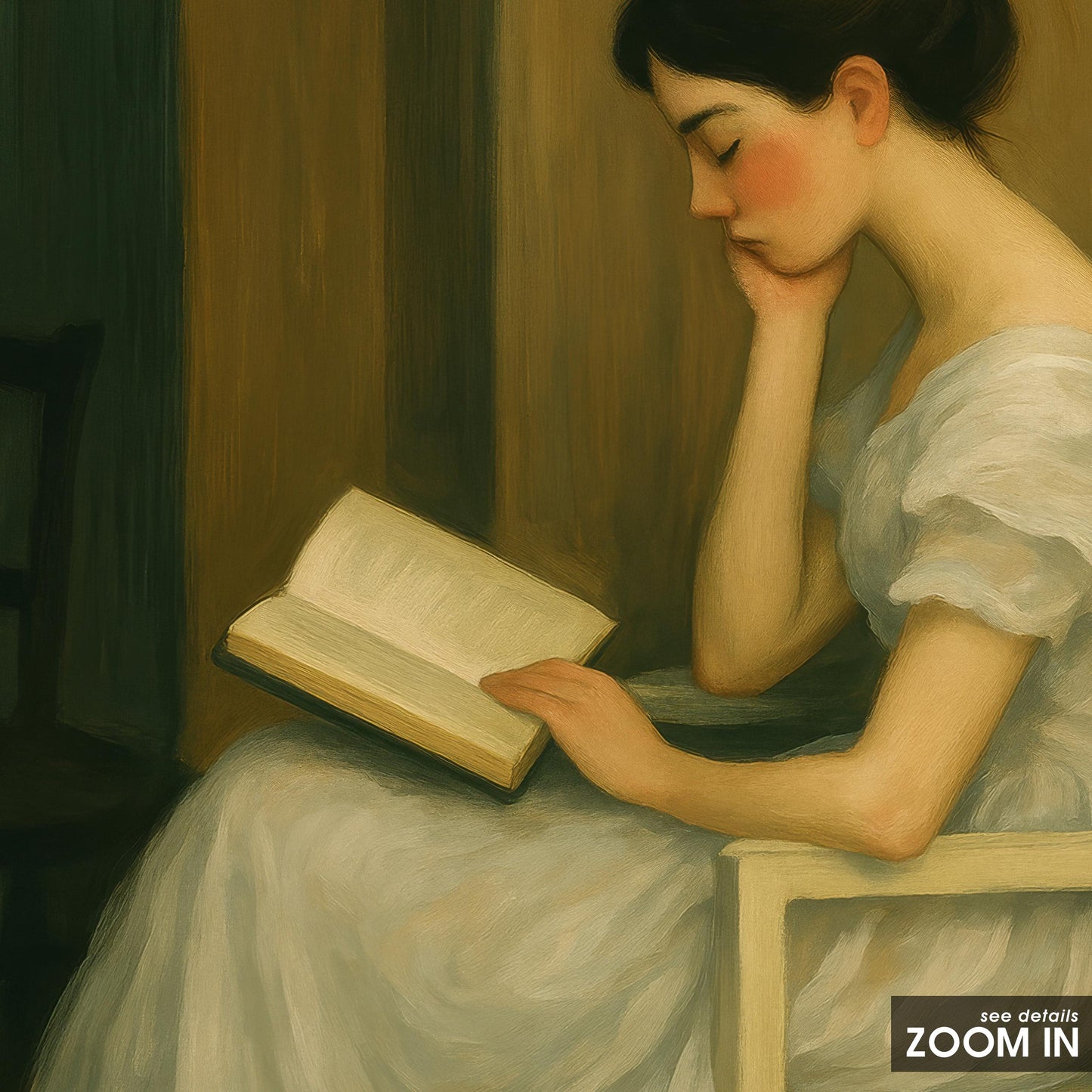 Vintage Reading Woman Poster – Dark Academia Art | Elegant Lady Print for Library Wall