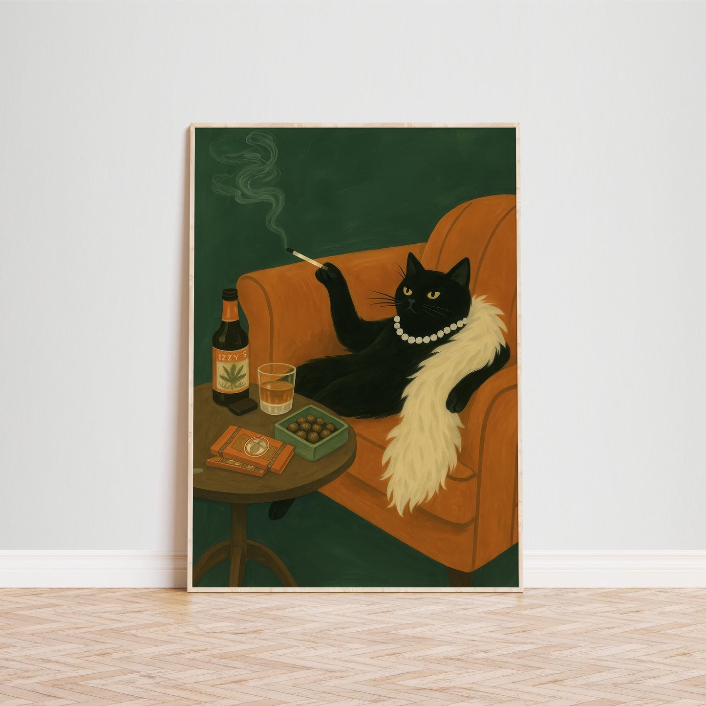 Black Cat Wall Art – Retro Glam Decor with Elegant, Moody Feline Print