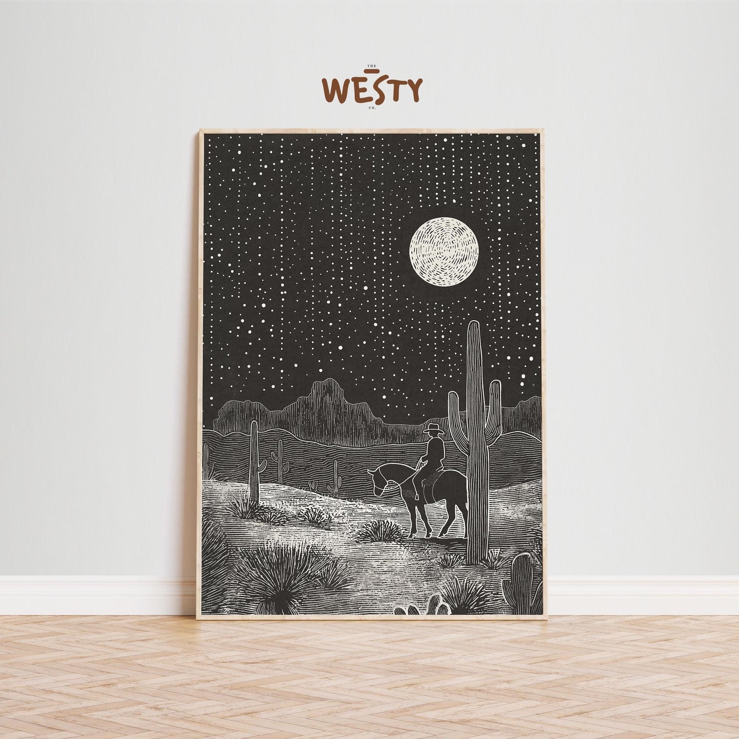 Cowboy Under Moonlight – Western Desert Night Poster