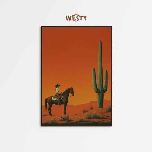 Cowgirl and Cactus Poster – Sunset Desert Western Print