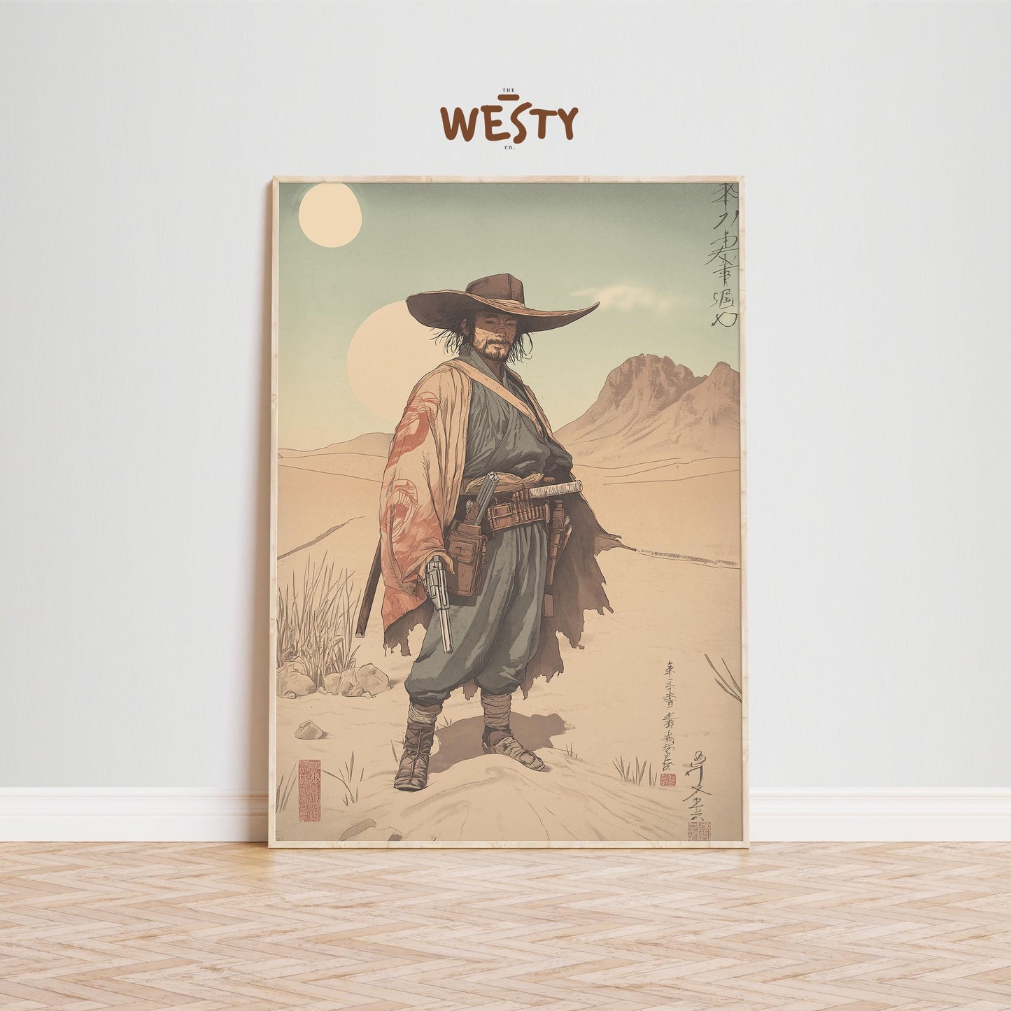 Gunslinger Samurai Poster – East West Desert Warrior Wall Art