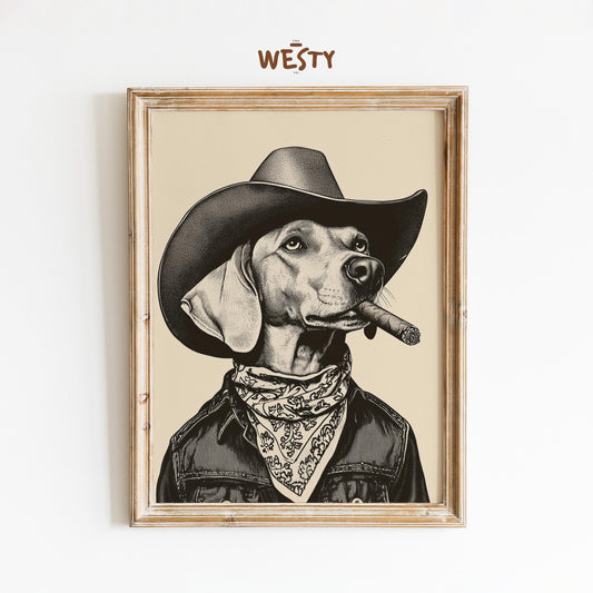 Cowboy Dog with Cigar – Funny Western Wall Art Print