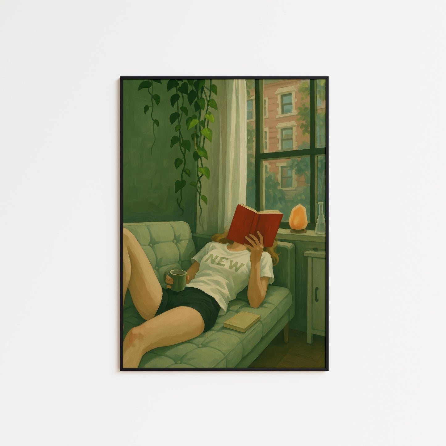 Cozy Reading Corner Art – Living Room Wall Art With Book and Coffee Print