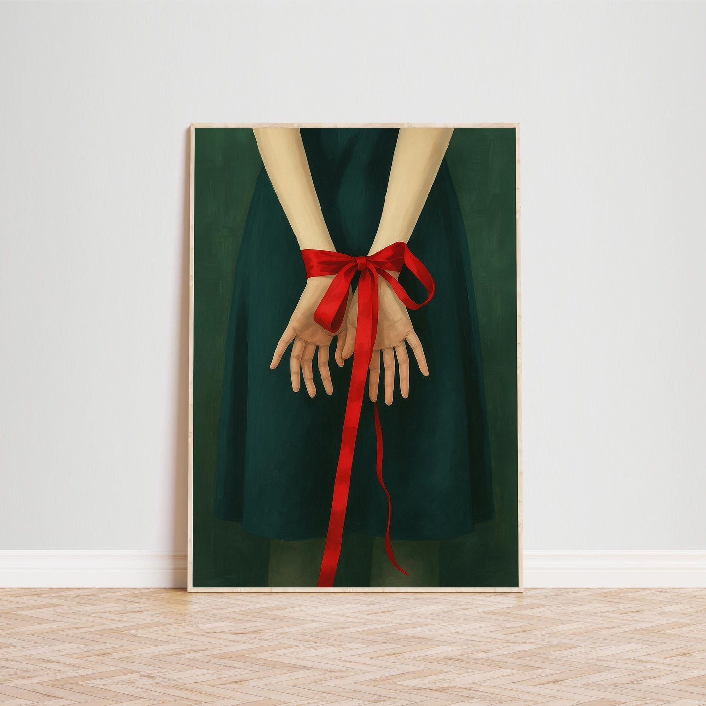 Red Ribbon Wall Art – Feminine Wall Print | Elegant Minimalist Dark Academia Decor