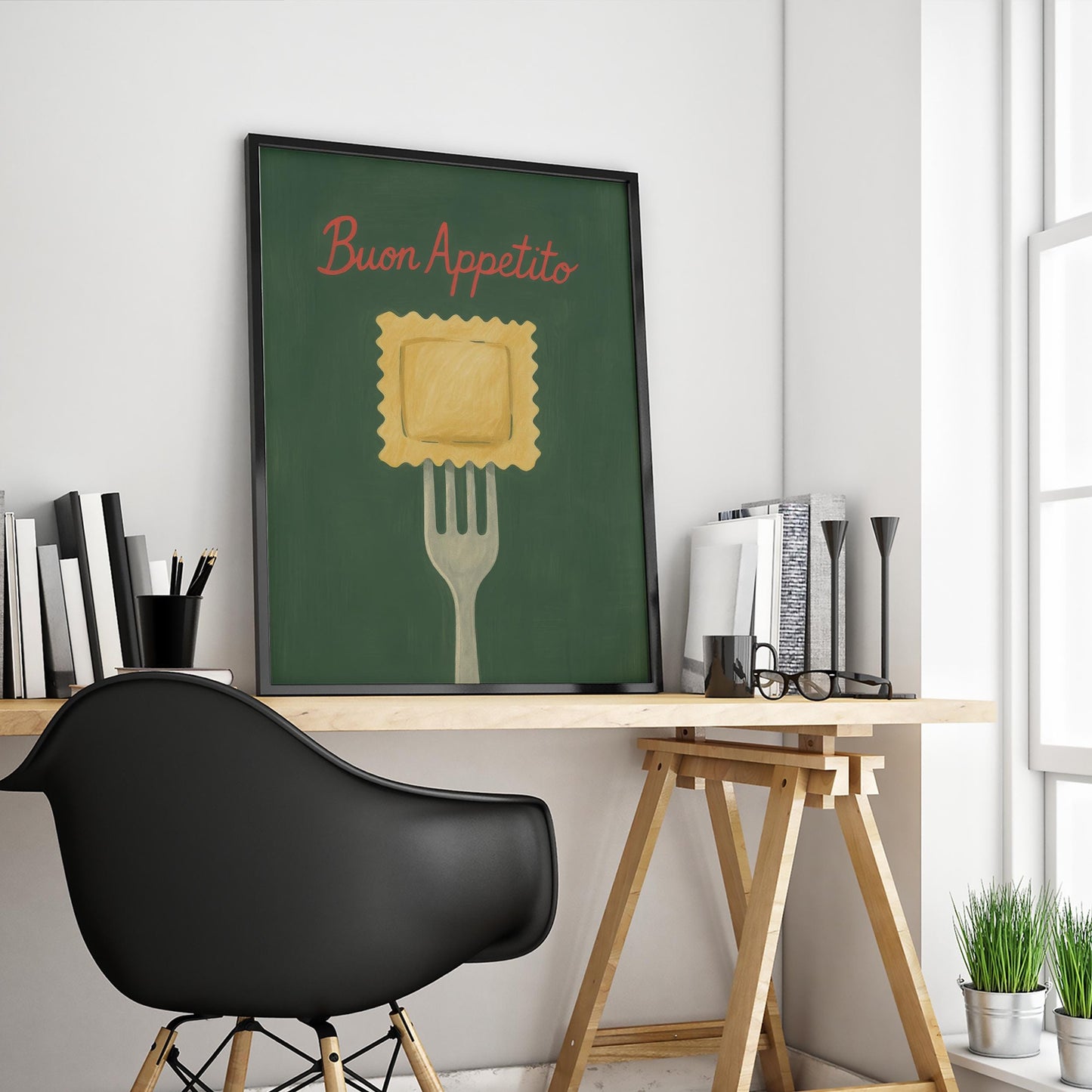 Italian Kitchen Wall Art – Buon Appetito Poster | Pasta Wall Print & Dining Room Decor
