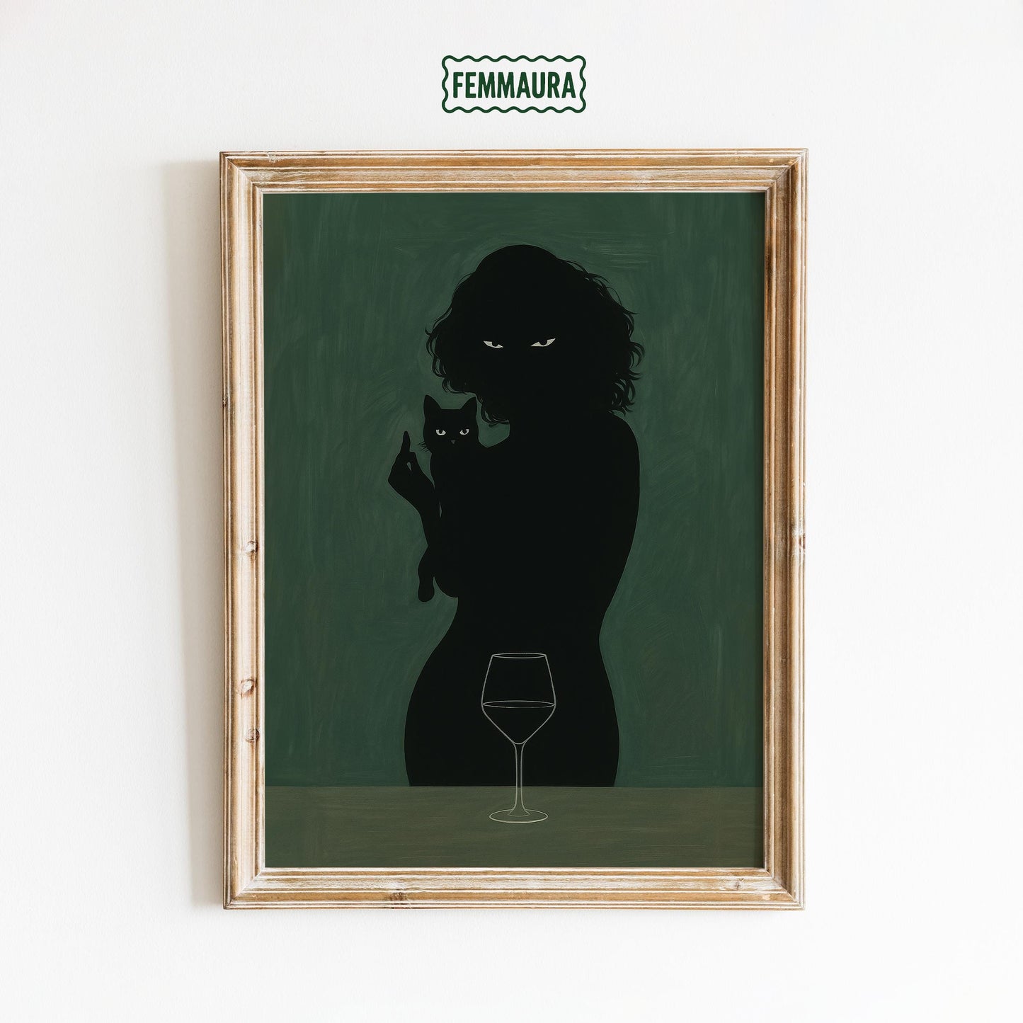 Dark Feminine Art – Moody Wall Print With Silhouette Woman And Black Cat