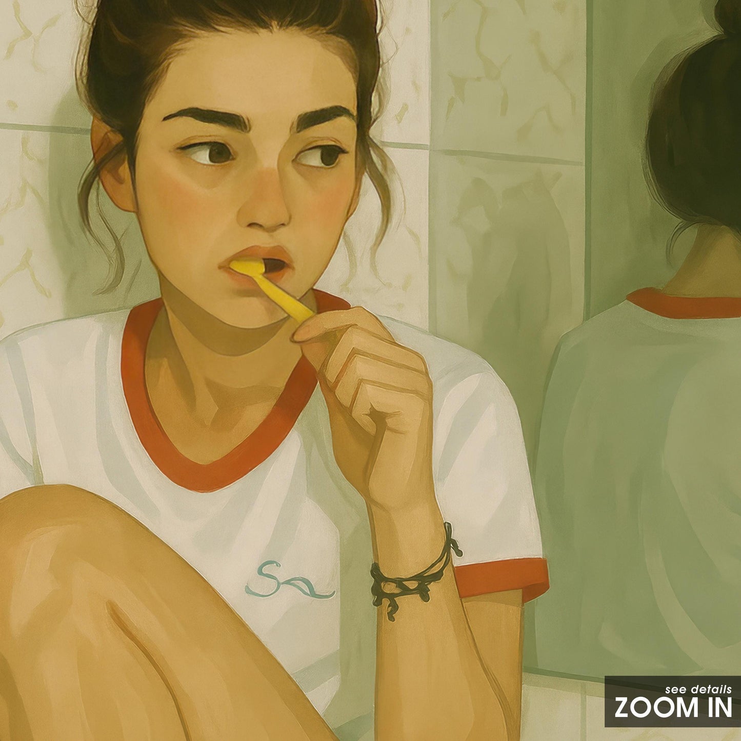 Aesthetic Wall Art – Morning Routine Art | Minimalist Girl Print for Bedroom & Bathroom