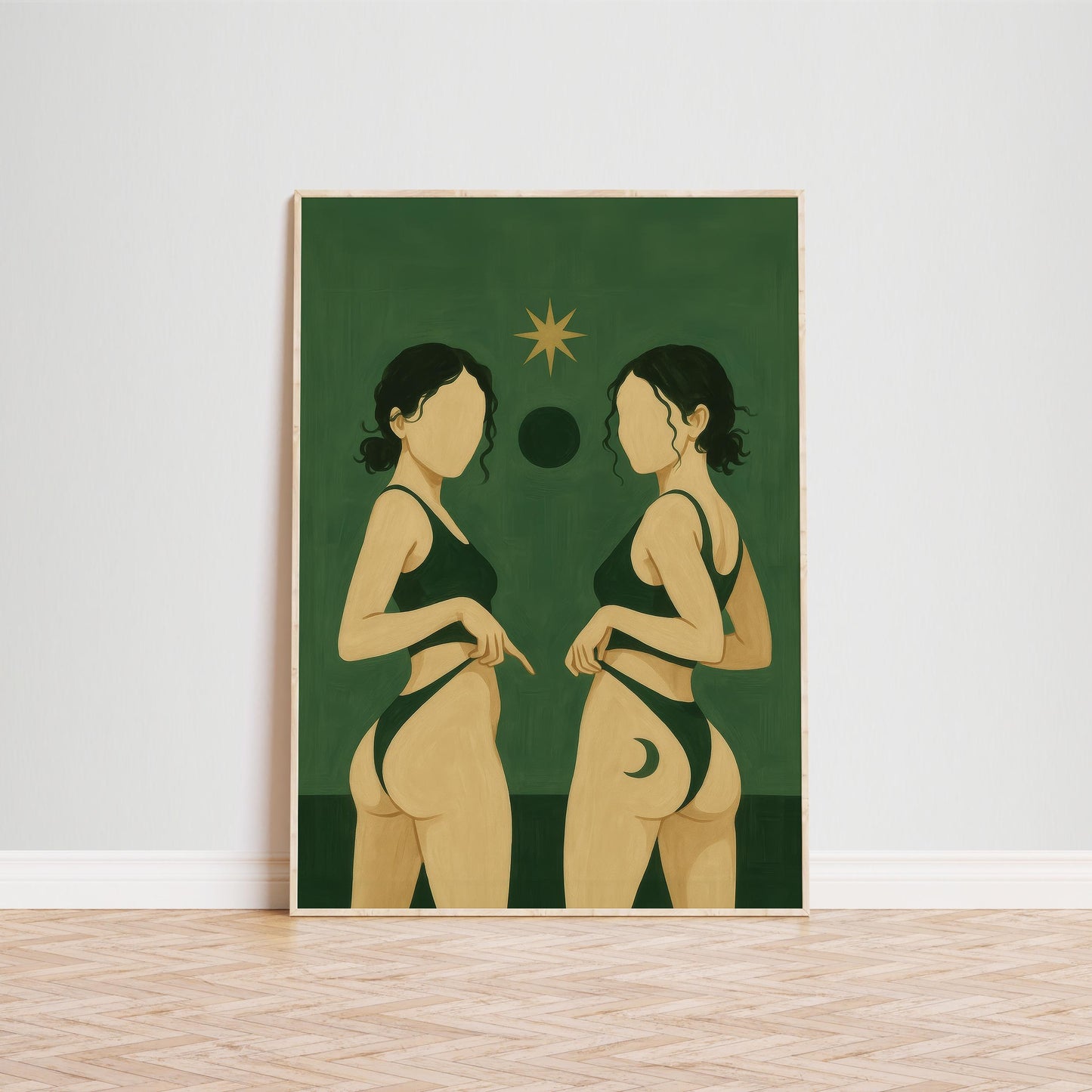 Celestial Sisters Poster – Twin Goddess Art Print | Moon Sun Print