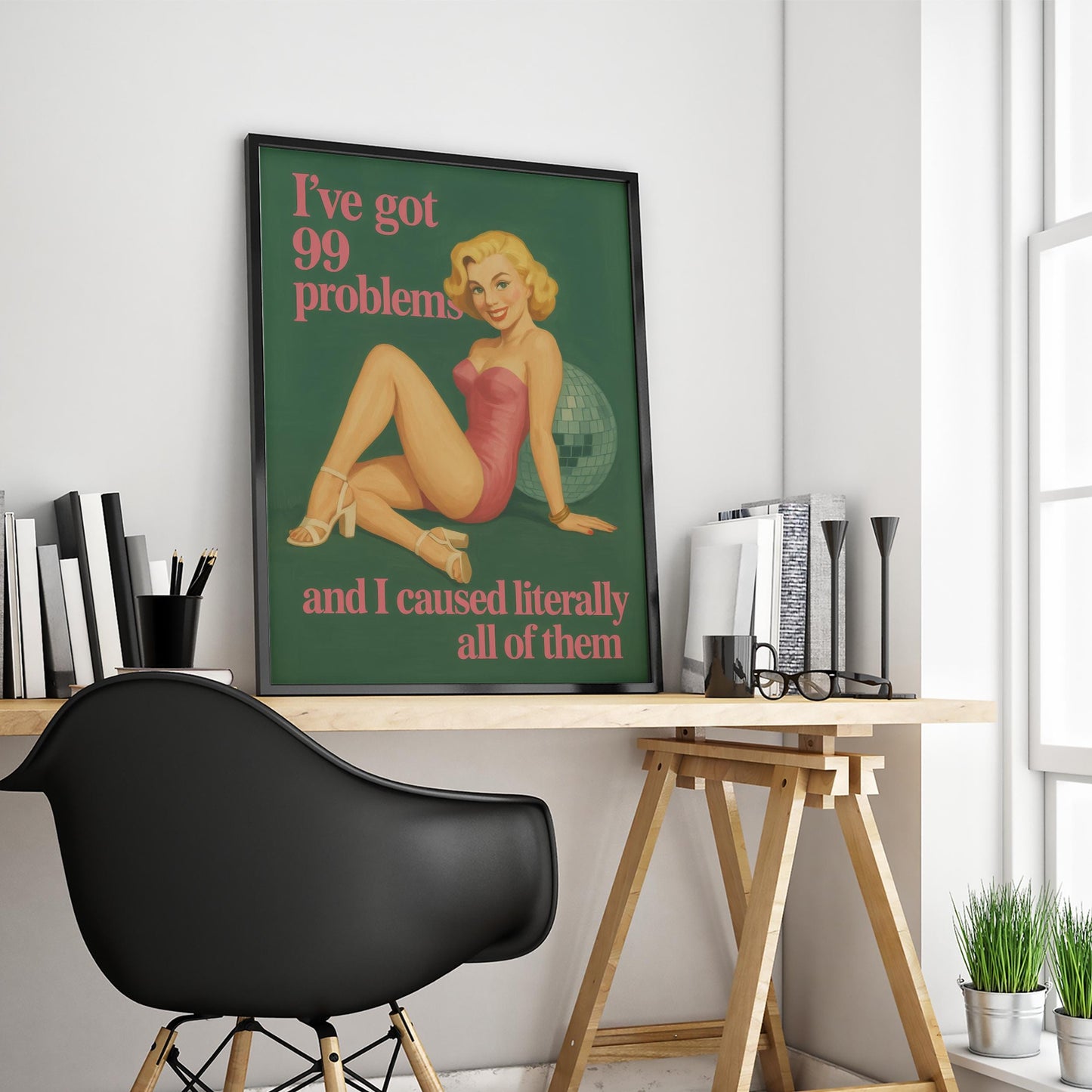 99 Problems Poster – Funny Pinup Print With Blonde Bombshell Art & Retro Style