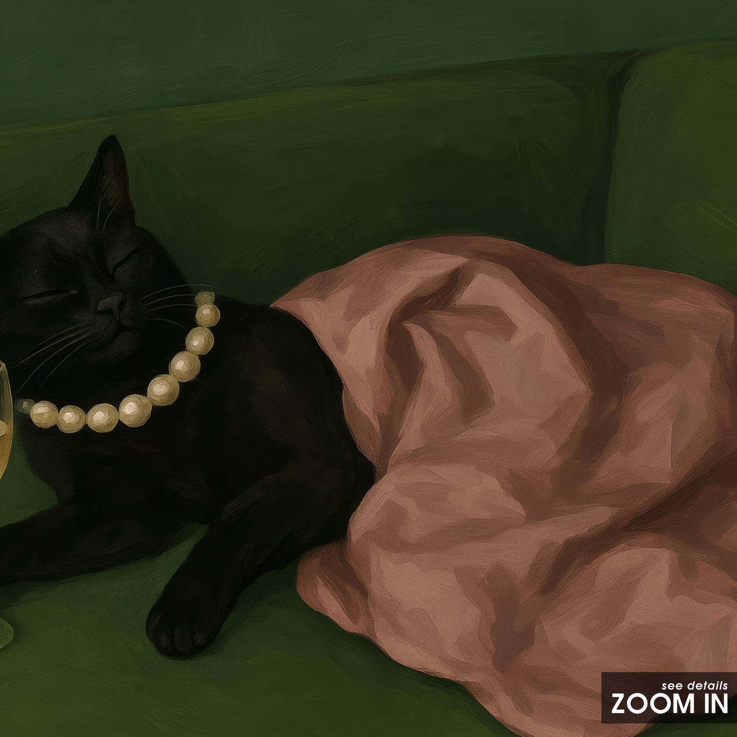 Black Cat Poster – Cozy Cat Art with Champagne & Pearl Elegant Wall Art