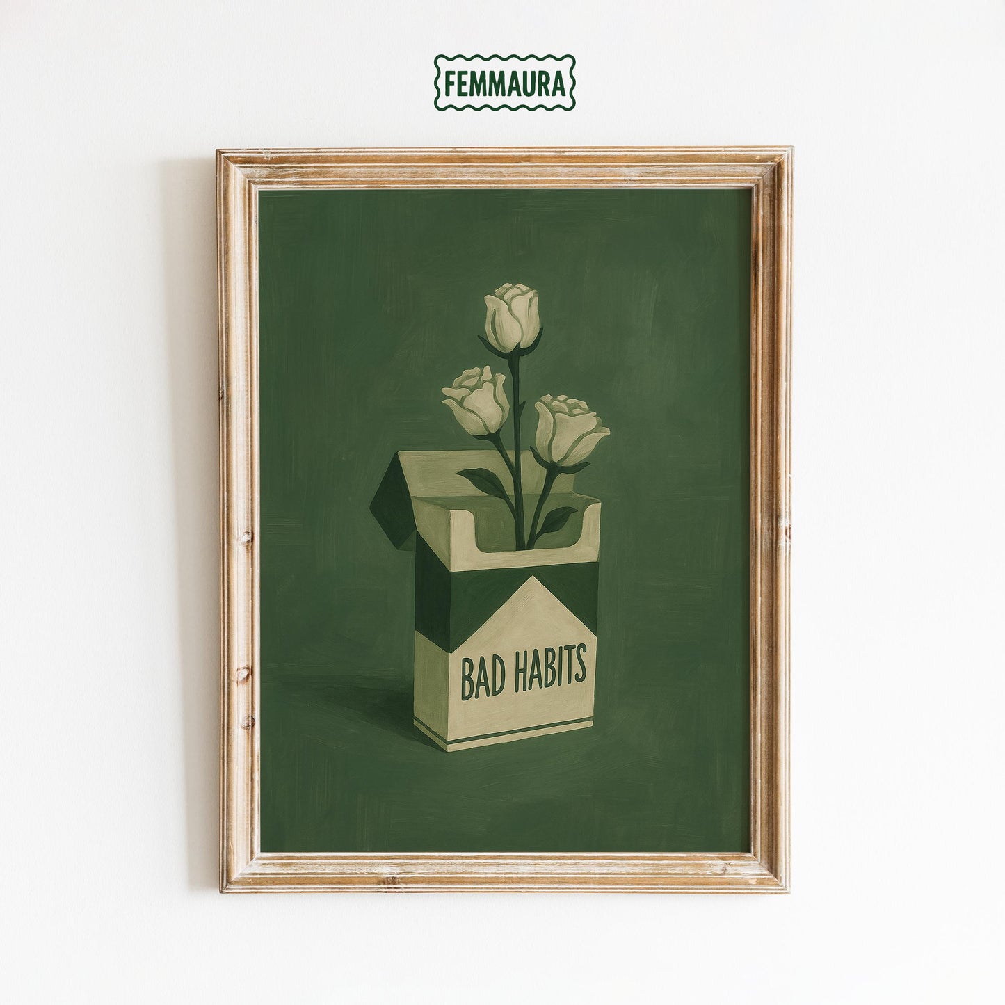 Retro Wall Art – Vintage Poster Featuring Cigarette Box Print with Roses