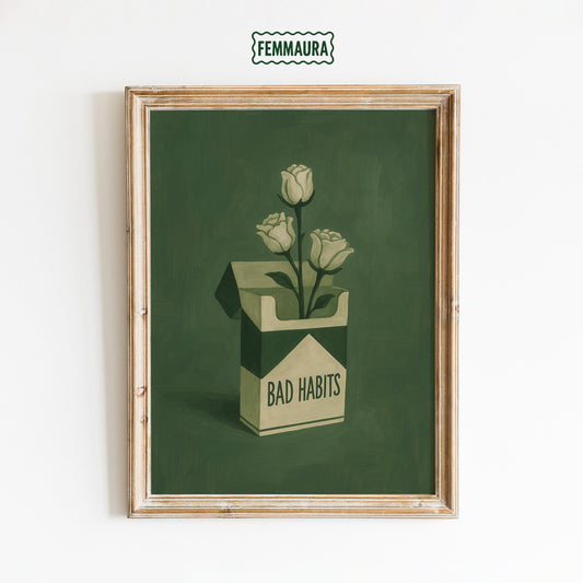 Retro Wall Art – Vintage Poster Featuring Cigarette Box Print with Roses
