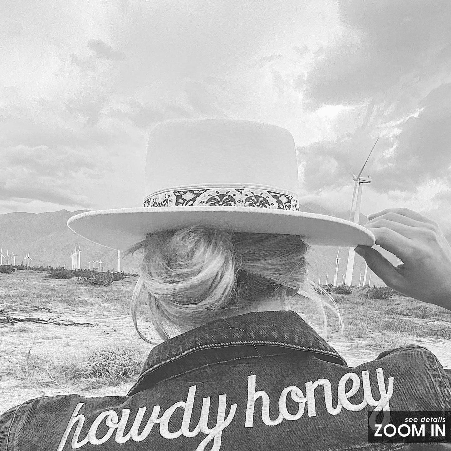 Howdy Honey Western Poster – Black & White Cowgirl Wall Art with Fringe Denim Jacket