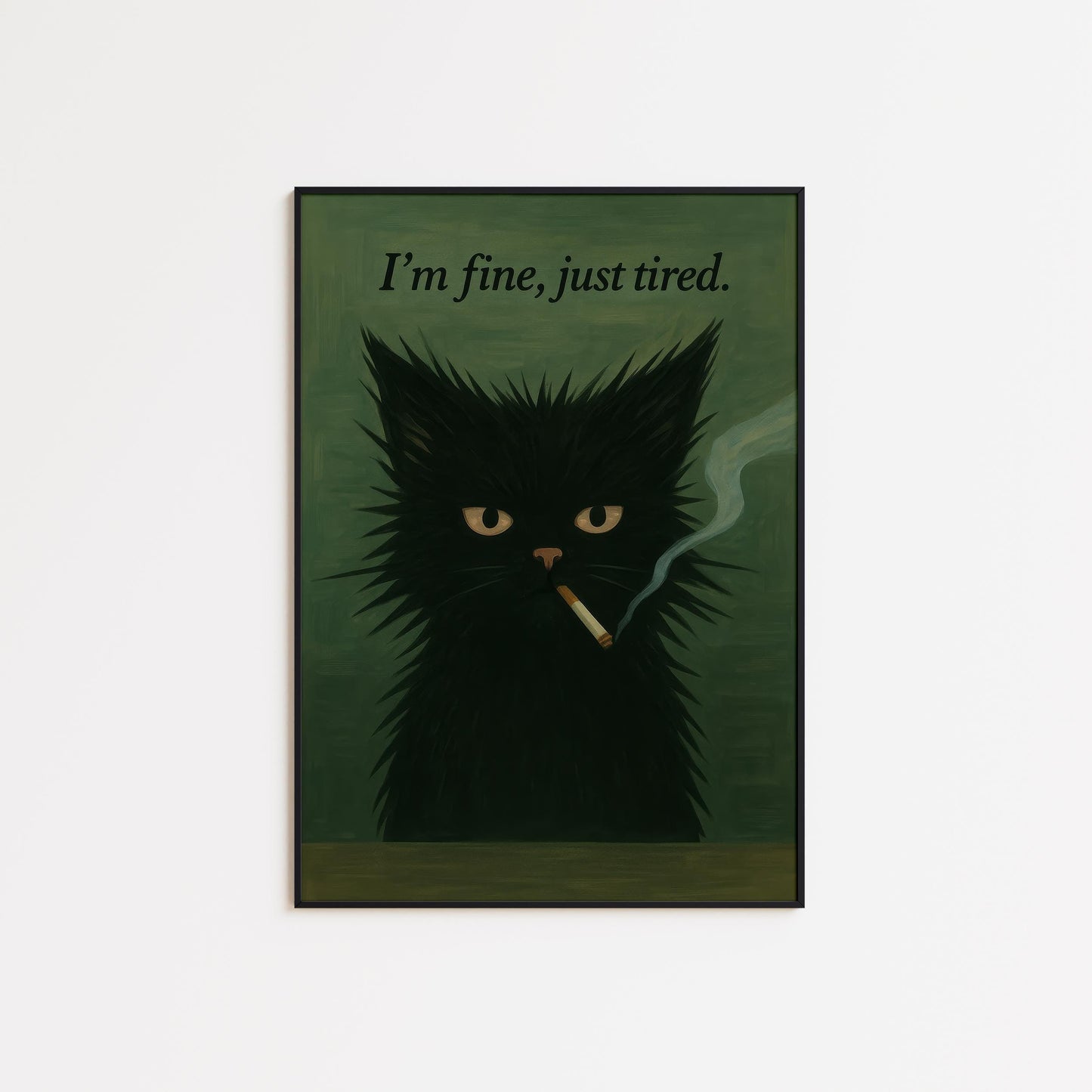 Black Cat Wall Art – Moody Smoking Cat Print With Sarcastic Humor Decor