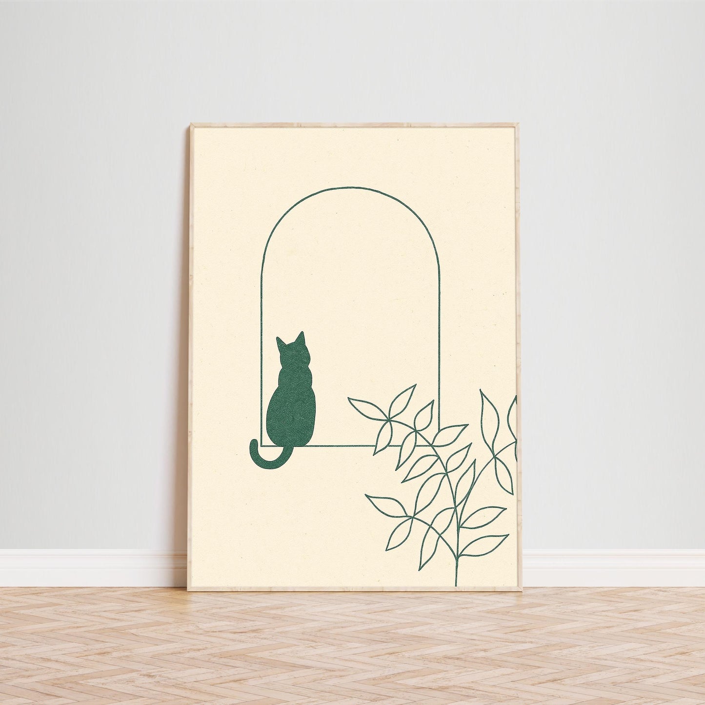 Arch Window Cat – Minimal Line Art Poster, Calm Scandinavian Wall Print