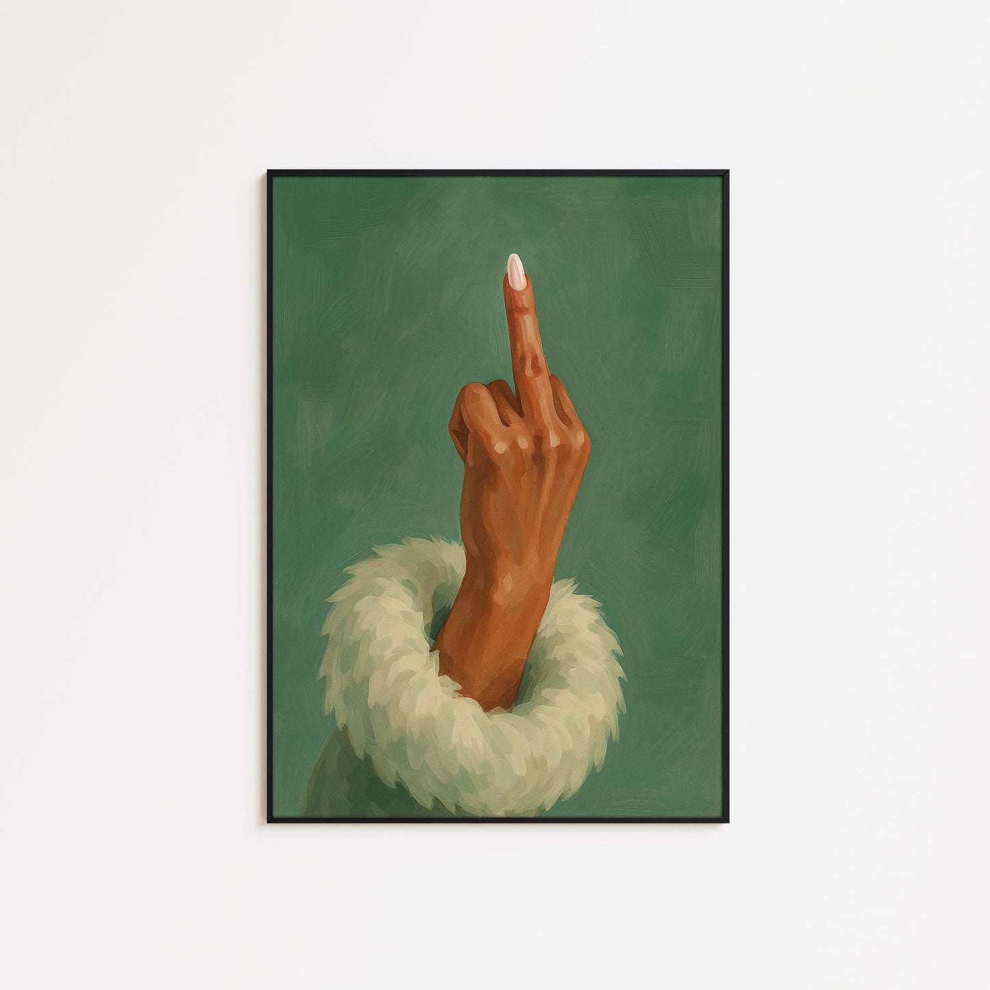 Bold Feminine Wall Art – Middle Finger Feminist Poster With Green Minimalist Decor