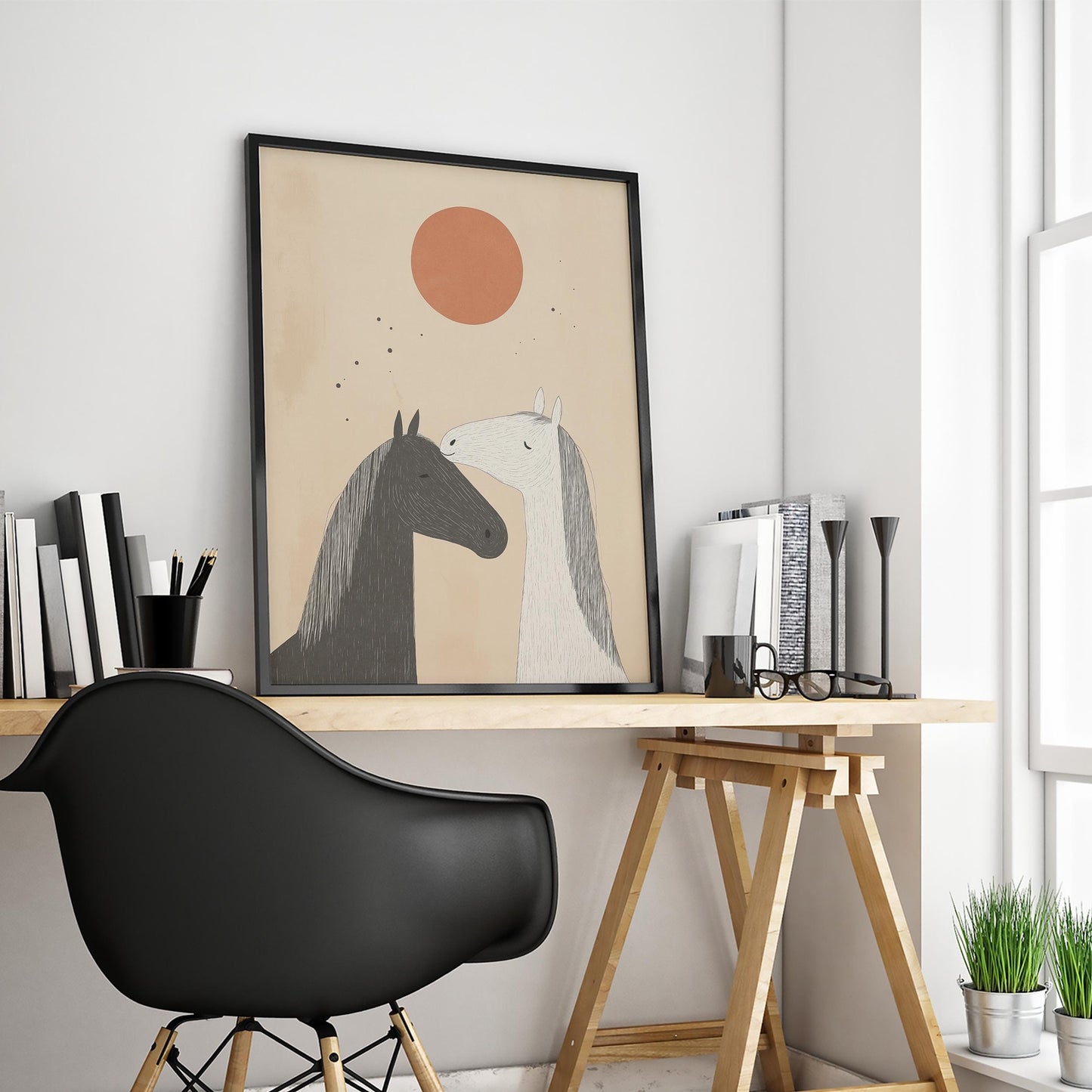 Horse Love Print – Minimal Desert Romance Wall Art