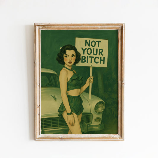 Retro Pinup Poster – Bold Feminist Art Green Wall Decor With Vintage Style
